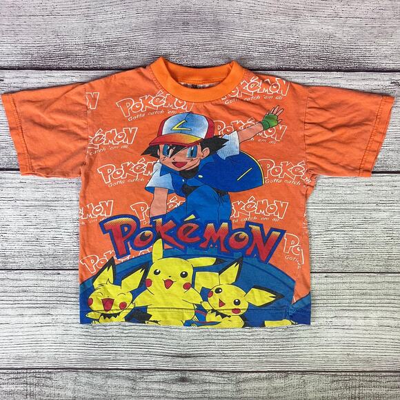 Vintage 1990s Pokemon Pikachu & Ash All Over Print T-shirt - Picture 3 of 7